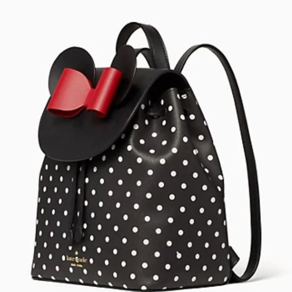 NWT Kate Spade Disney X Minnie Mouse Polka Dot Backpack black white Holiday - Picture 3 of 7